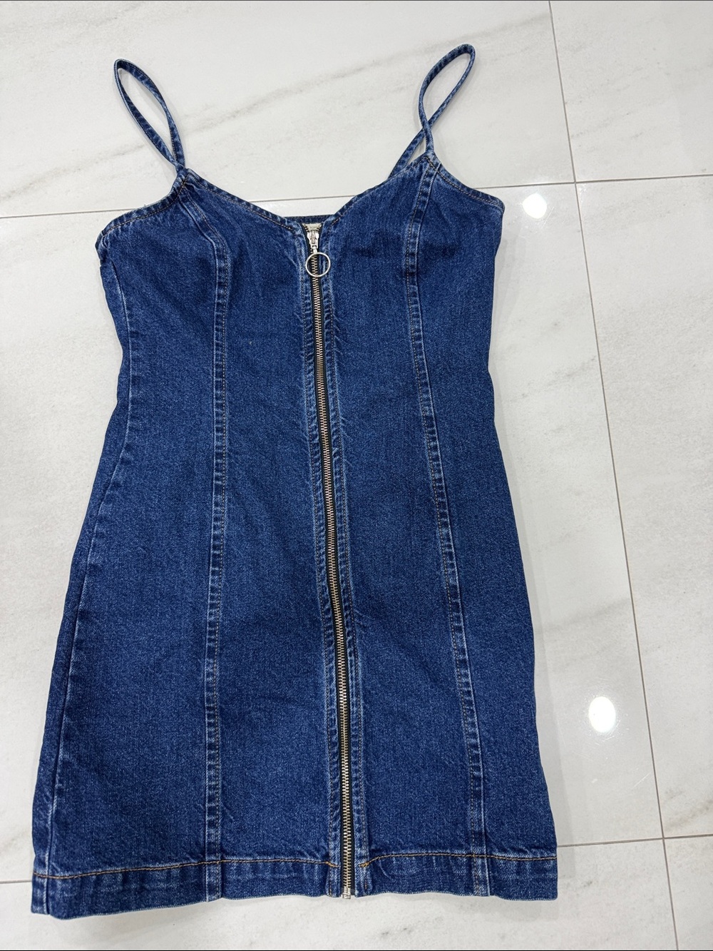 Topshop Moto Dark Blue Denim Zip-Front Mini Dress